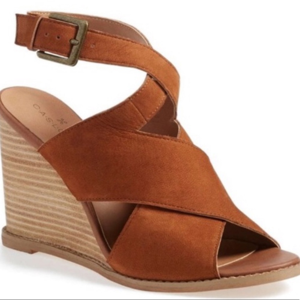 CASLON | Hallie Leather Suede Thick Strap Wedge Sandals